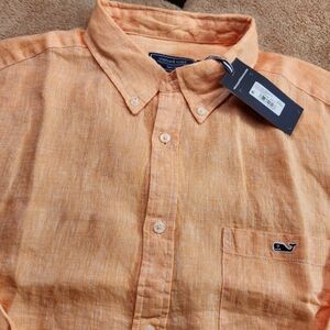 Vineyard Vines NWT LS 100% Linen Orange Casuel Shirt. XL